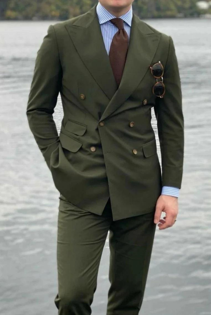 Men Green Suits Double Breasted Wedding Dinner Wear Suits Sainly