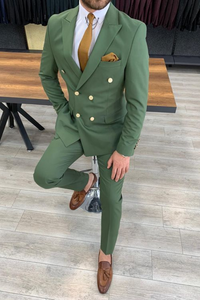 Men Green Suits Double Breasted Wedding Dinner Wear Suits Sainly