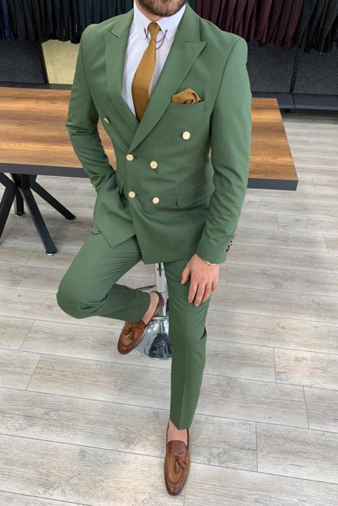 Men's Slim Fit Double Breasted Green Velvet Blazer Formal Wedding  Groom Tuxedos