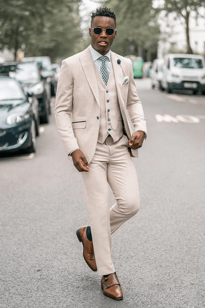 Gray Linen Men's Suits Casual Business Peak Lapel Wedding Tuxedos Summer  Blazer