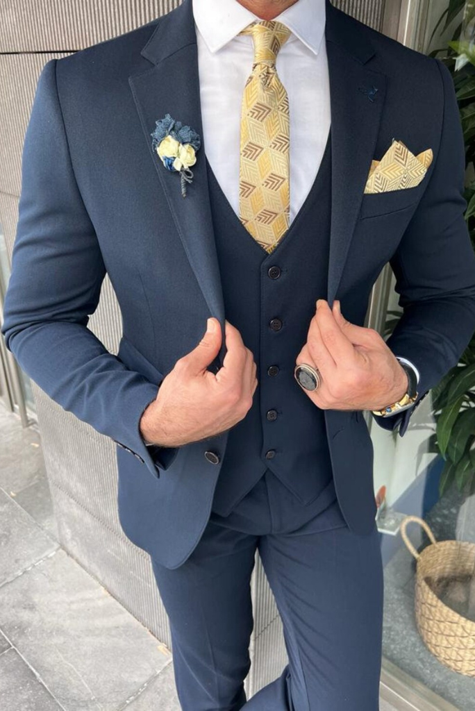 Men's Blue Three Piece Suit Beach Wedding Suit Slim Fit Suit Groomsmen Suit  Bespoke Tailoring