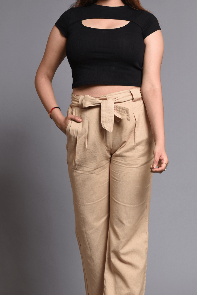 Jeans & Trousers | Cream Colour Pant For Woman | Freeup