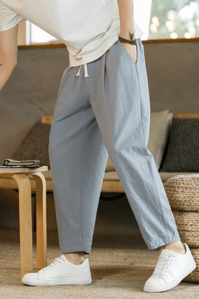 Men Cotton Linen Pants Elasticated Waist Casual Beach Yoga Trousers   Fruugo IN