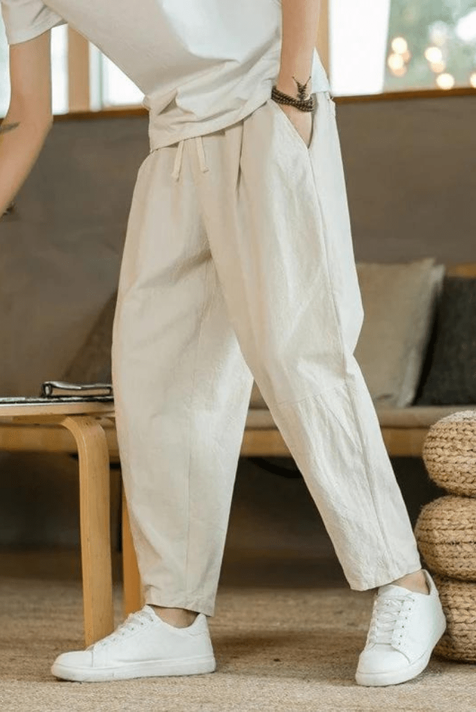 Cotton Linen Pants for Women Long Slacks Solid Color Wide Leg