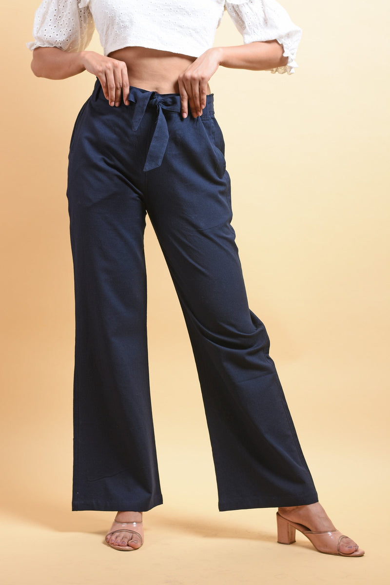 plusS Men Plus Size Navy Blue Mid Rise Cotton Trousers – pluss.in