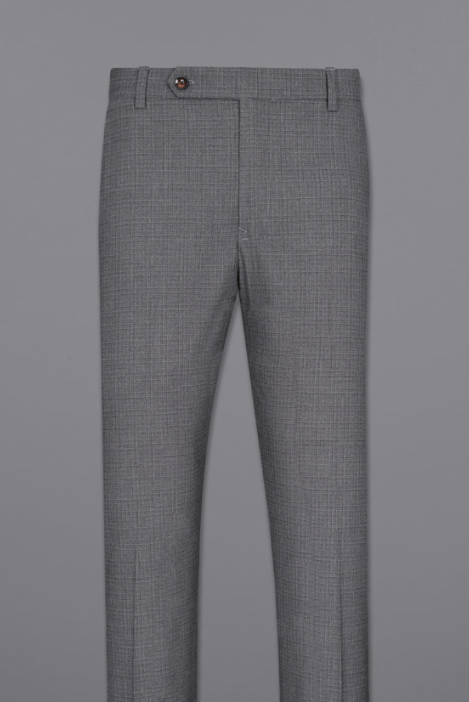 Men Grey Checked Cotton Stretch Slim Fit Casual Chinos Trouser