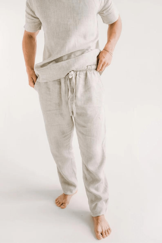 MUSE FATH Mens Linen Pants Casual Loose Fit Elastic Waist Drawstring Pants  Trousers-Beige-S at Amazon Men's Clothing store