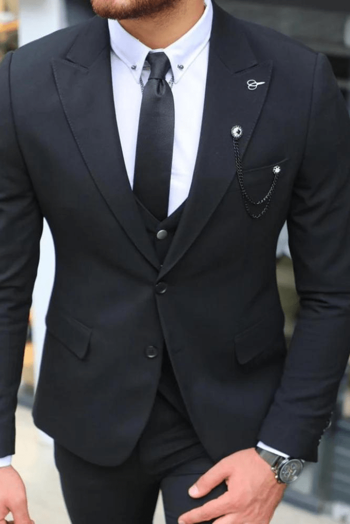 Men Suits Black Formal Fashion Wedding Suit, 3 Piece Groom Wear One Button  Slim Fit Dinner Suit