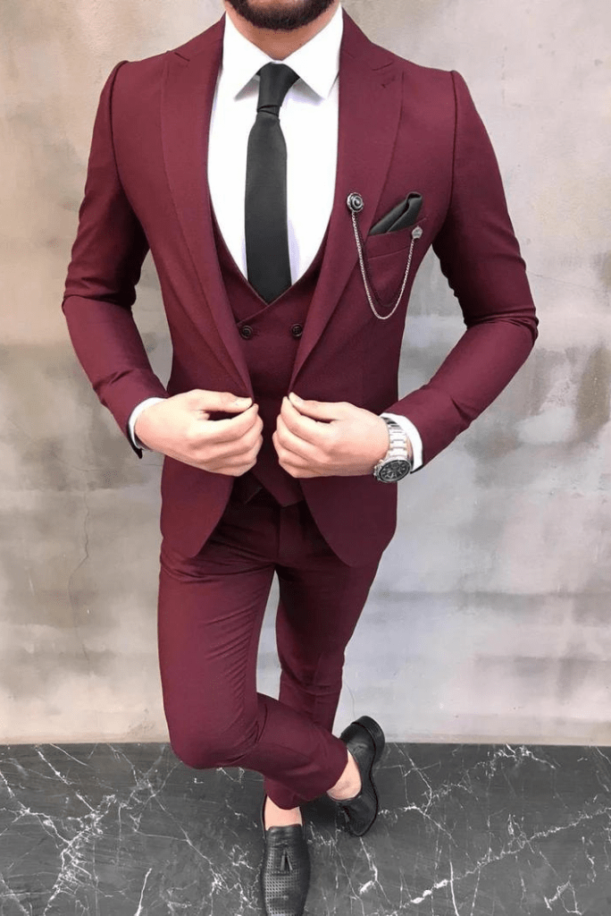 Men's Premium Burgundy 3 Piece Slim Fit Suit Wedding Party Suit for Me–  SAINLY