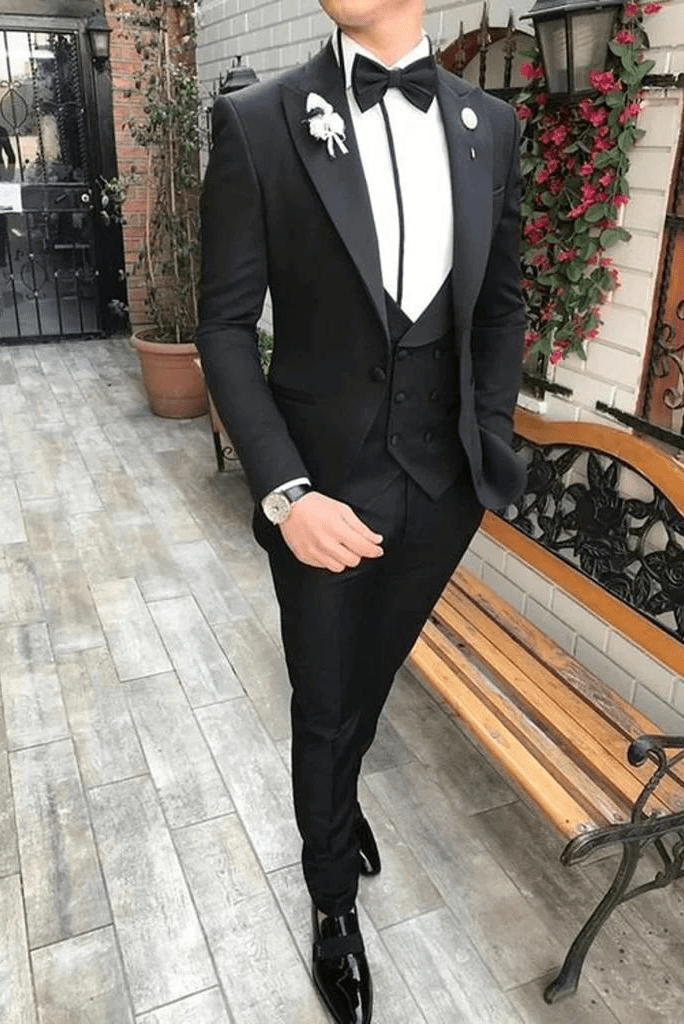 3 Pieces Groom Suits for Wedding Mens Slim Fit Fashion Tuxedo Dress Suit  for Party, Black, 34 