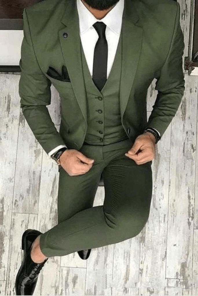 Men Three Piece Suit Olive Green, Wedding Suit, Dinner Suit, Prom Groom Suit