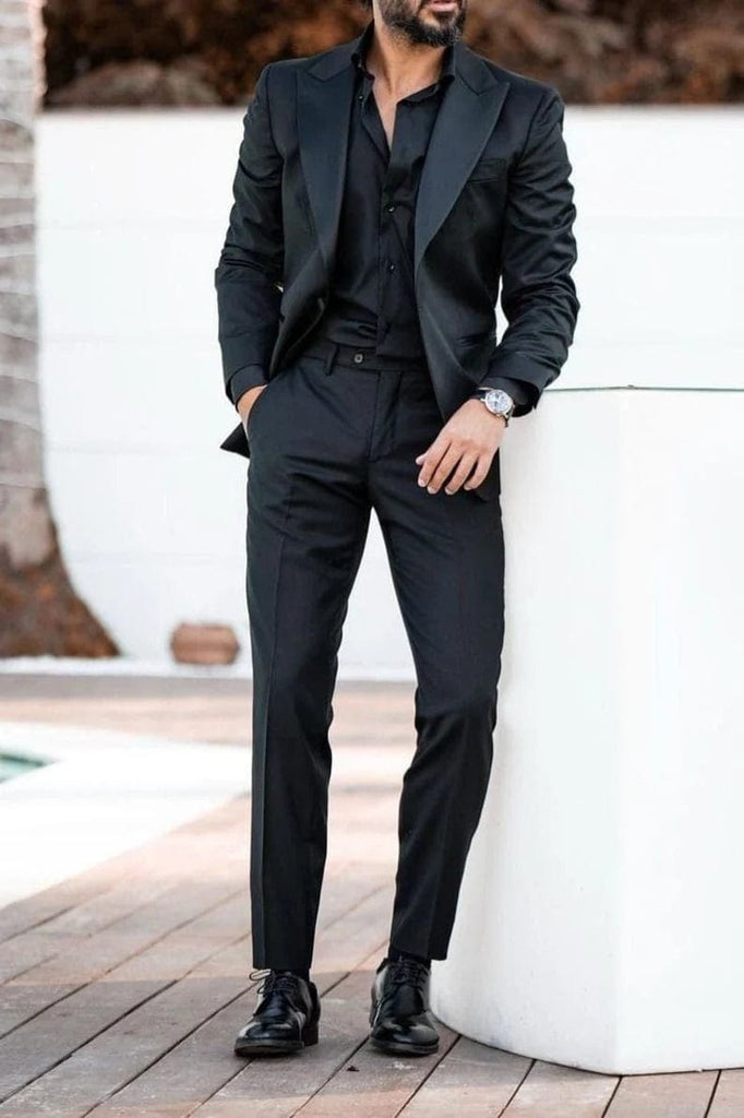 Men Black Suits Designer Grooms Wedding Elegant Dinner Suits (Coat+Pant)