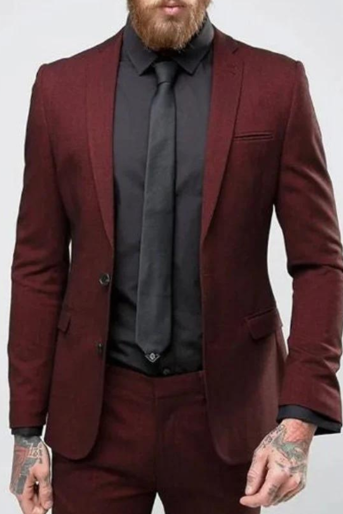 Velvet Maroon 2 Piece Wedding And Party Suits For Men– SAINLY