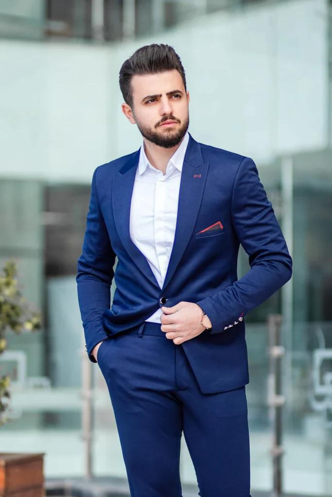Slim Fit Sky Blue Casual Suits For Men 2 Piece Elegant Dress Men's